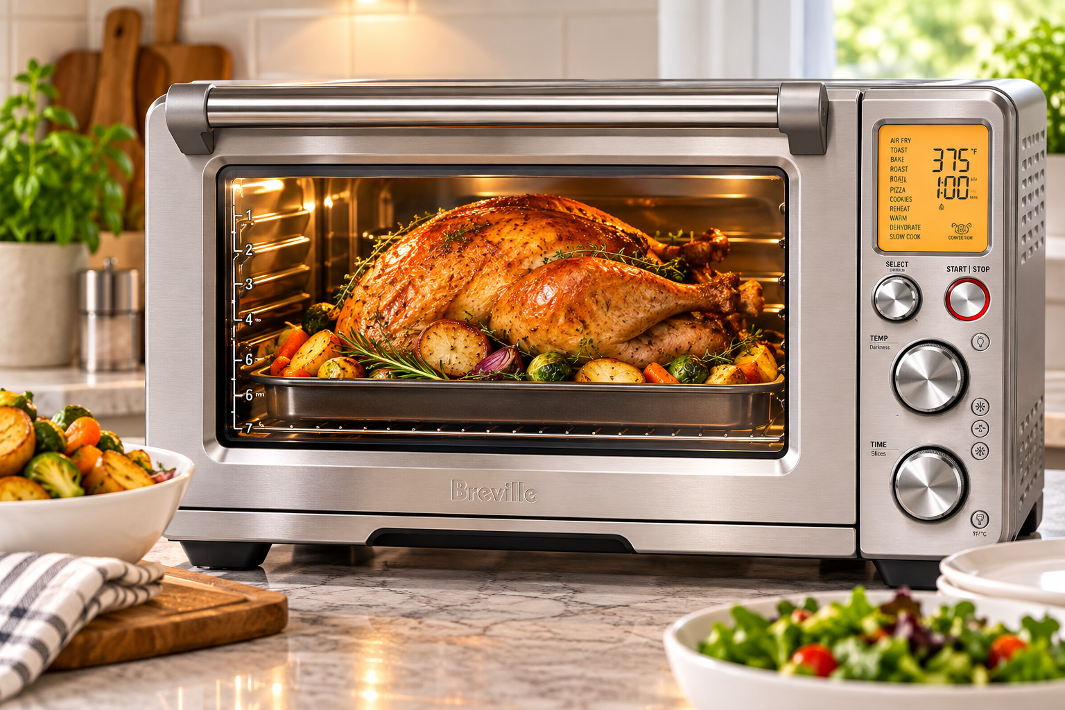 Breville Smart Oven Air Fryer Pro BOV900 cooking roast turkey and vegetables