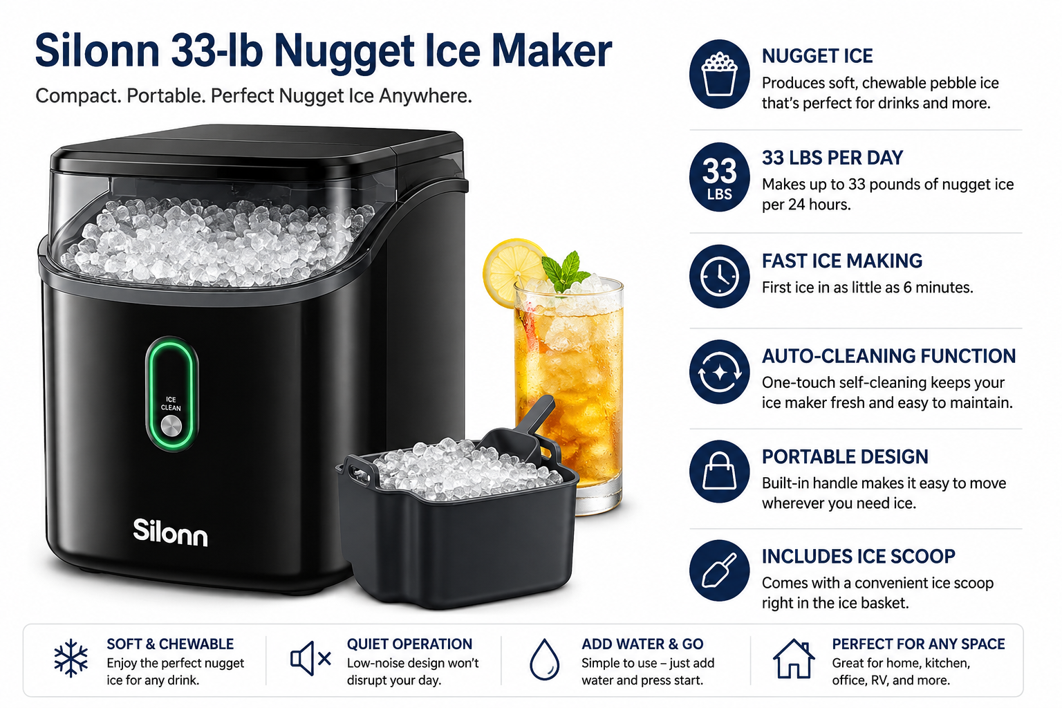 Silonn 33-lb countertop nugget ice maker