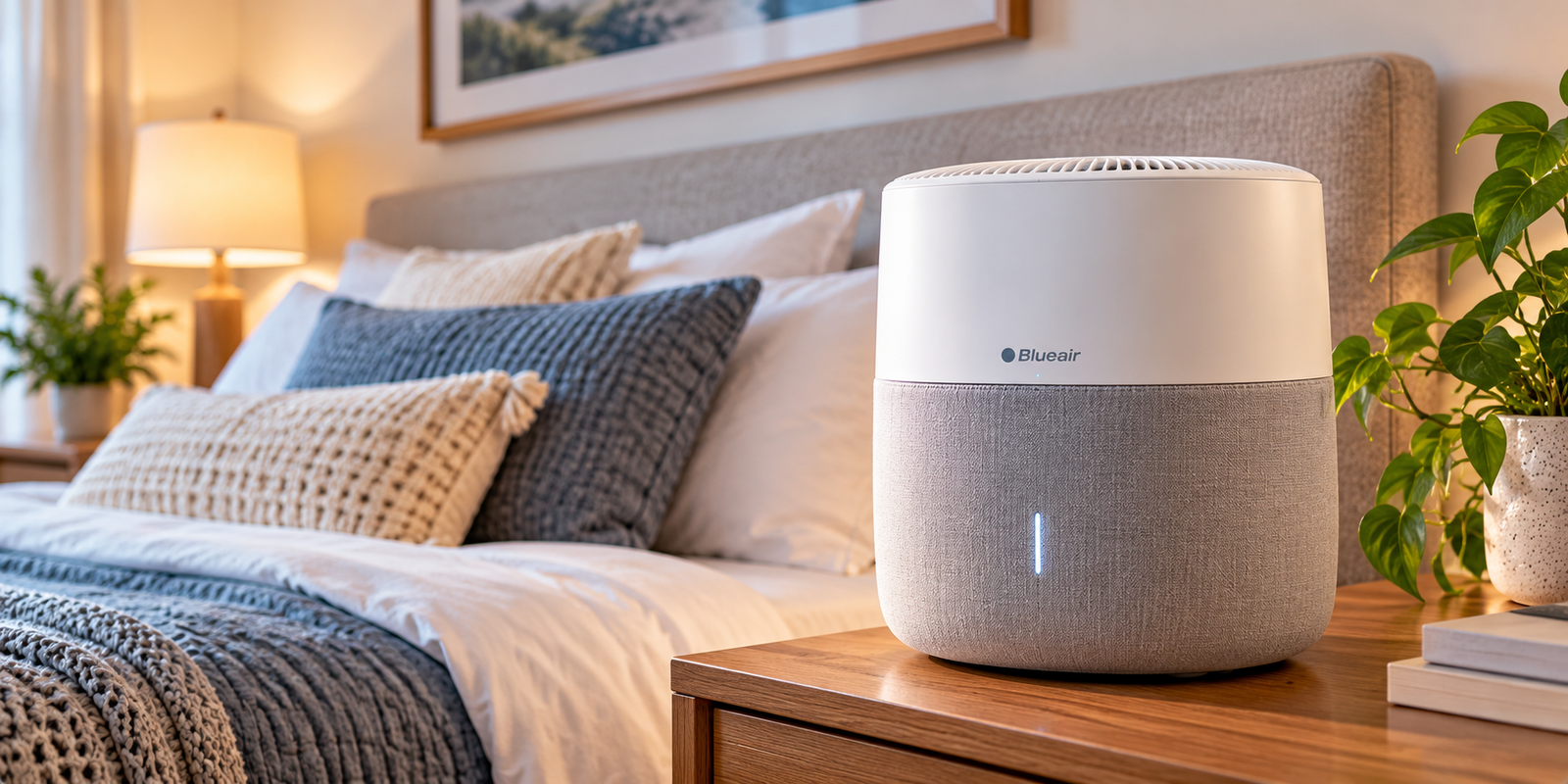 Blueair DreamWell H76i mist-free evaporative humidifier in a cozy bedroom